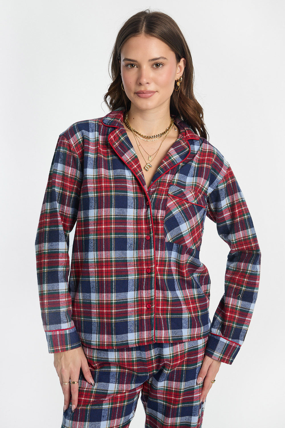Chemise de pyjama en flanelle à boutons Chemise de pyjama en flanelle à boutons