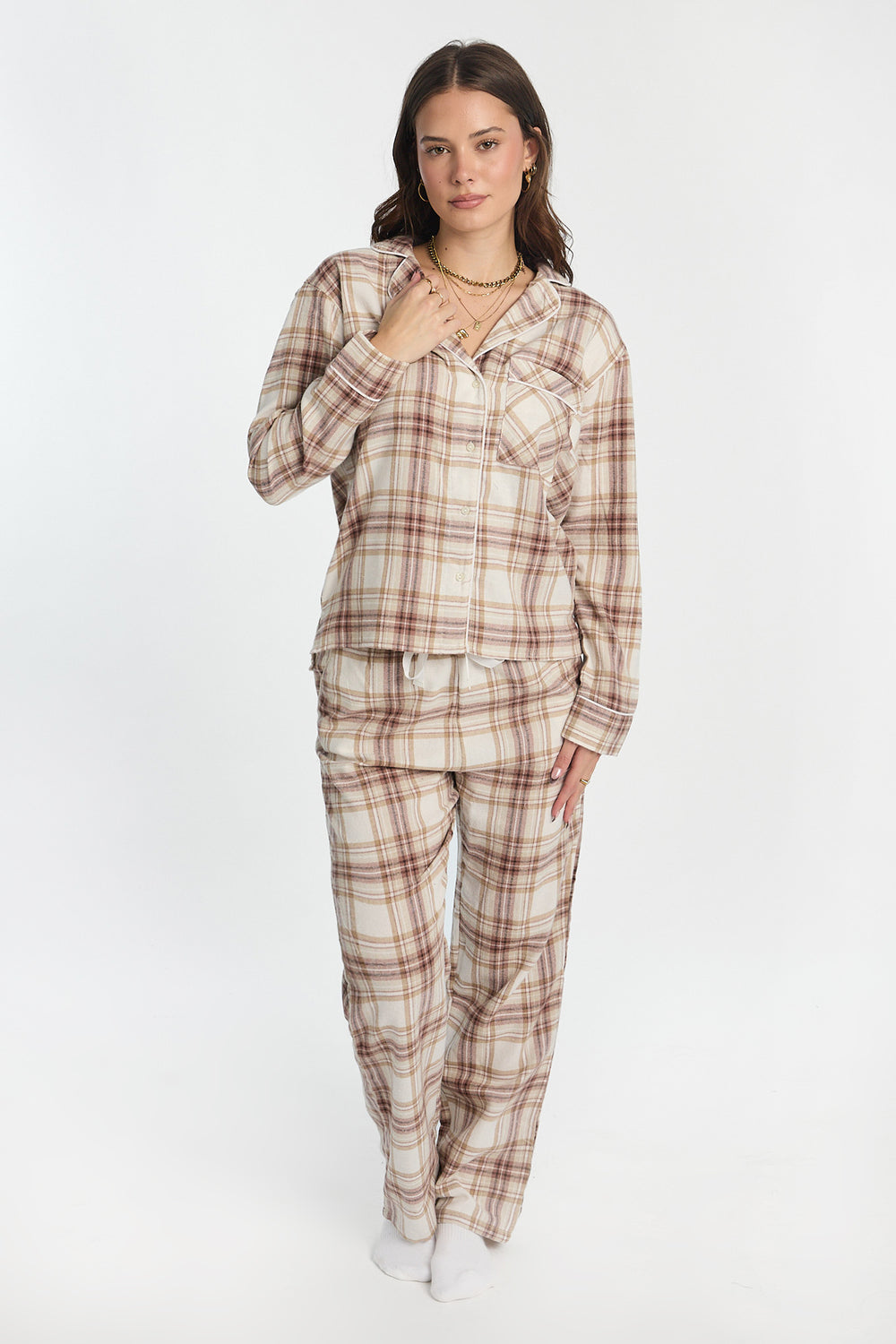Chemise de pyjama en flanelle à boutons Chemise de pyjama en flanelle à boutons