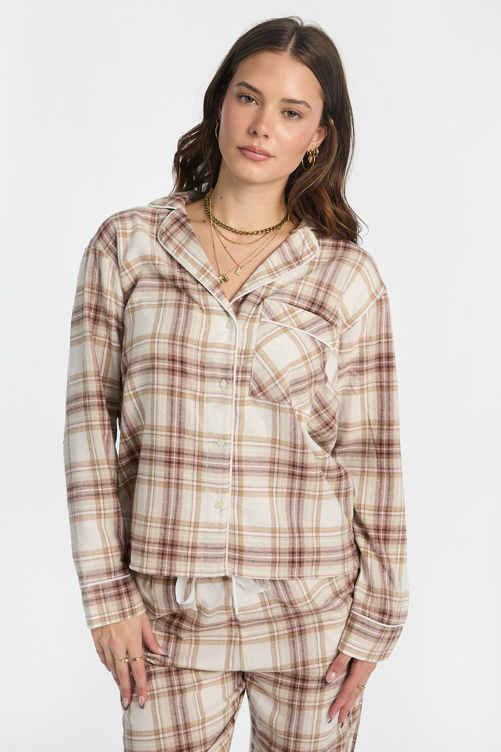 Chemise de pyjama en flanelle à boutons Chemise de pyjama en flanelle à boutons
