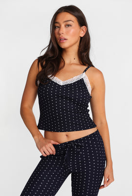 Débardeur pyjama en tricot gaufré à bordure en dentelle