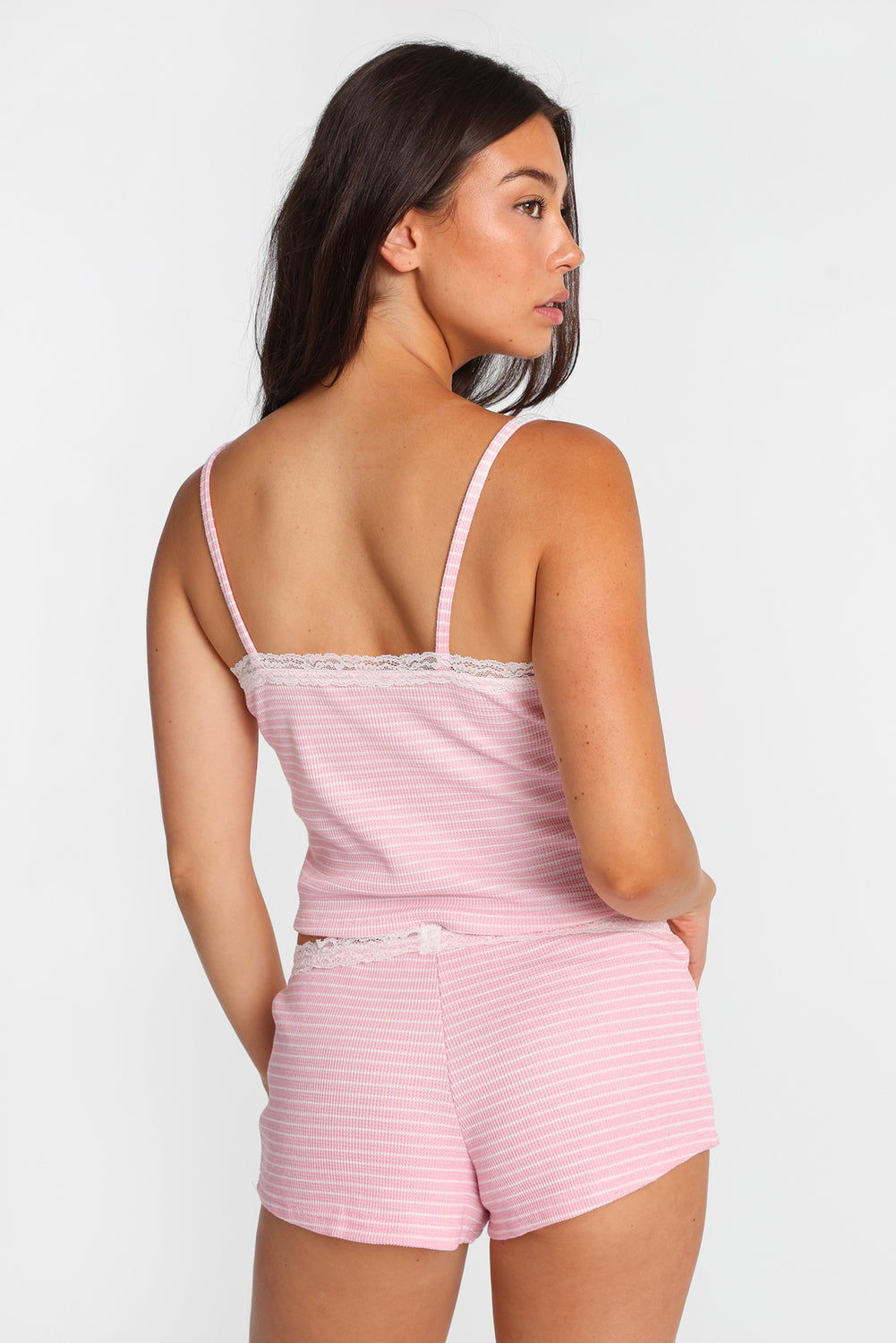 Waffle Knit Lace Trim Pajama Tank Top Waffle Knit Lace Trim Pajama Tank Top