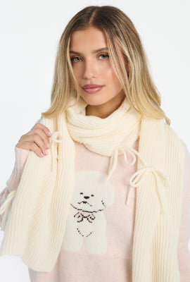 Ribbed Knit Bow Scarf