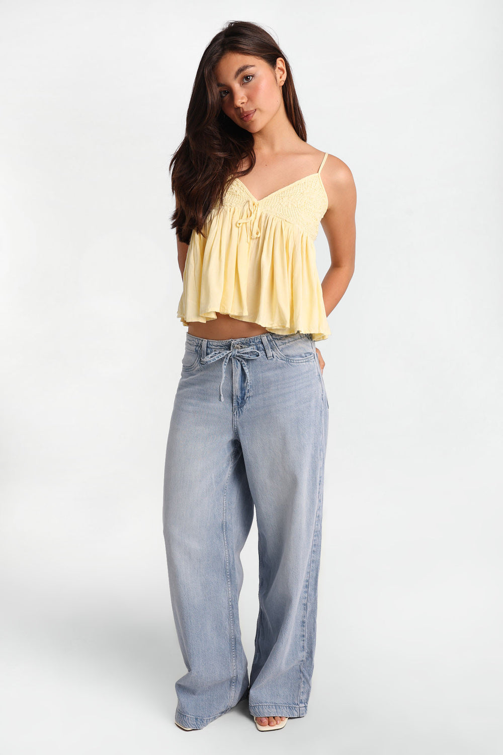 Low Rise Ultra Wide Leg Drawstring Jeans Low Rise Ultra Wide Leg Drawstring Jeans