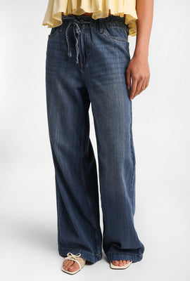 Low Rise Ultra Wide Leg Drawstring Jeans