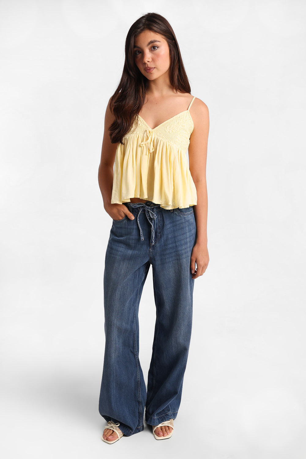 Low Rise Ultra Wide Leg Drawstring Jeans Low Rise Ultra Wide Leg Drawstring Jeans