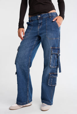Jean cargo taille basse avec anneau en D