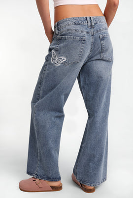 Chloe Butterfly Embroidered Low Rise Baggy Jeans