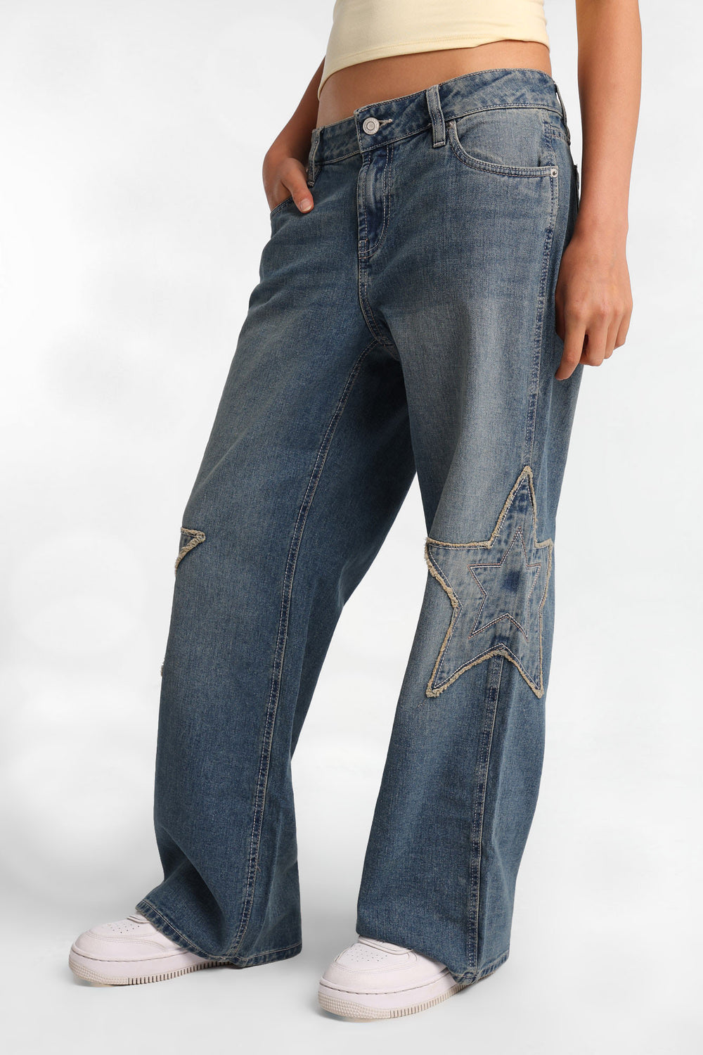 Chloe Star Patch Embroidered Low Rise Baggy Jeans Chloe Star Patch Embroidered Low Rise Baggy Jeans