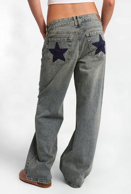 Jean ample taille basse Chloe avec étoiles brodées