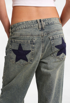 Jean ample taille basse Chloe avec étoiles brodées