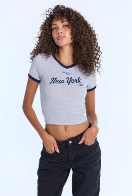 T-shirt court col en V à manches courtes