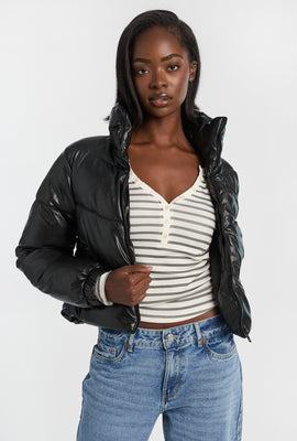 Mock Neck Cropped Puffer Jacket