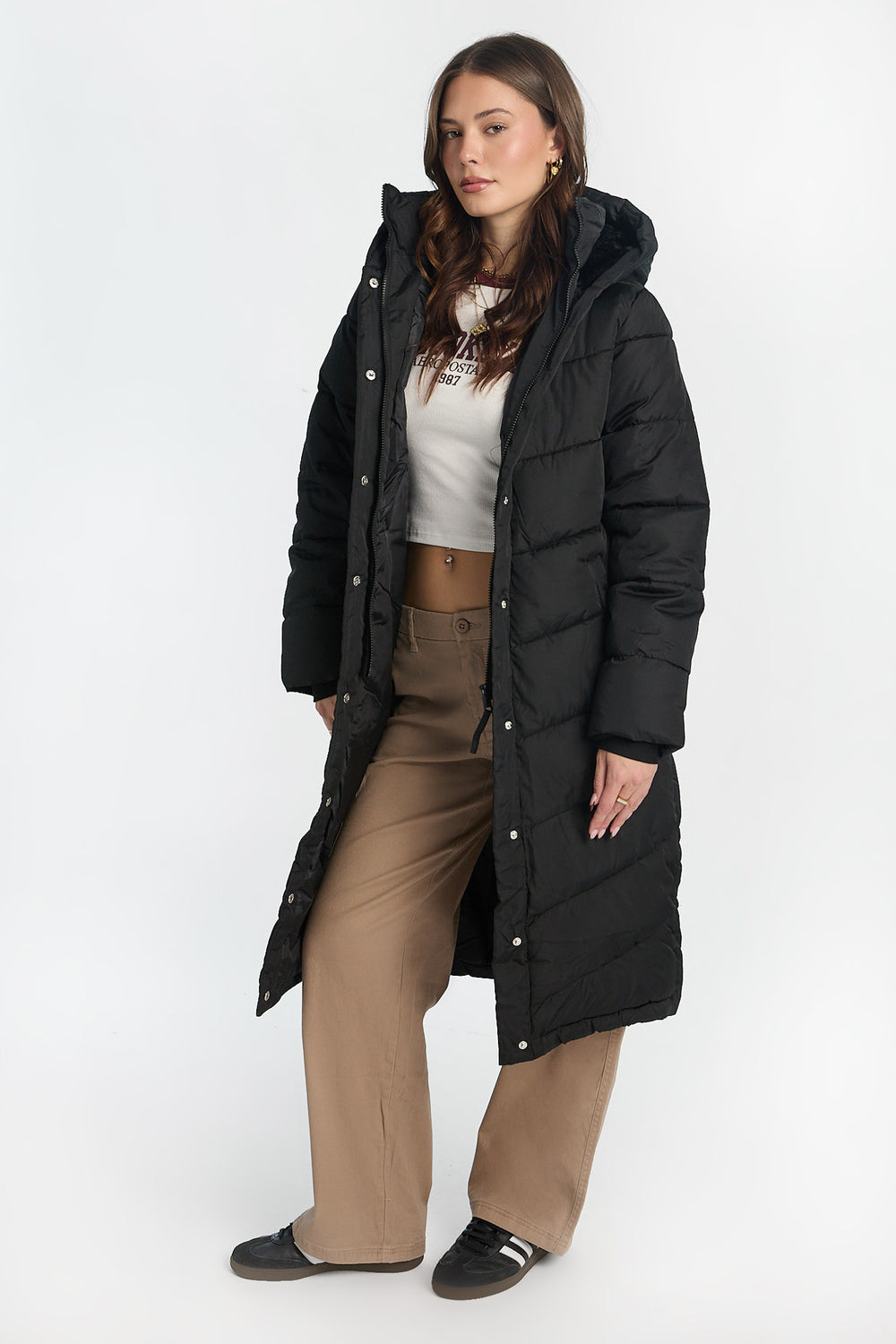 Manteau matelassé long à capuche Manteau matelassé long à capuche