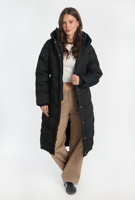 Manteau matelassé long à capuche