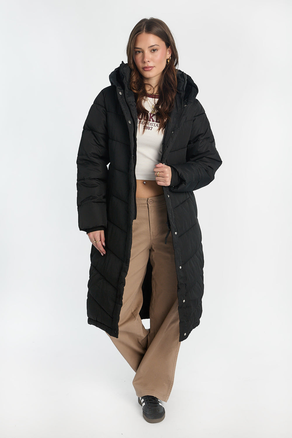 Manteau matelassé long à capuche Manteau matelassé long à capuche
