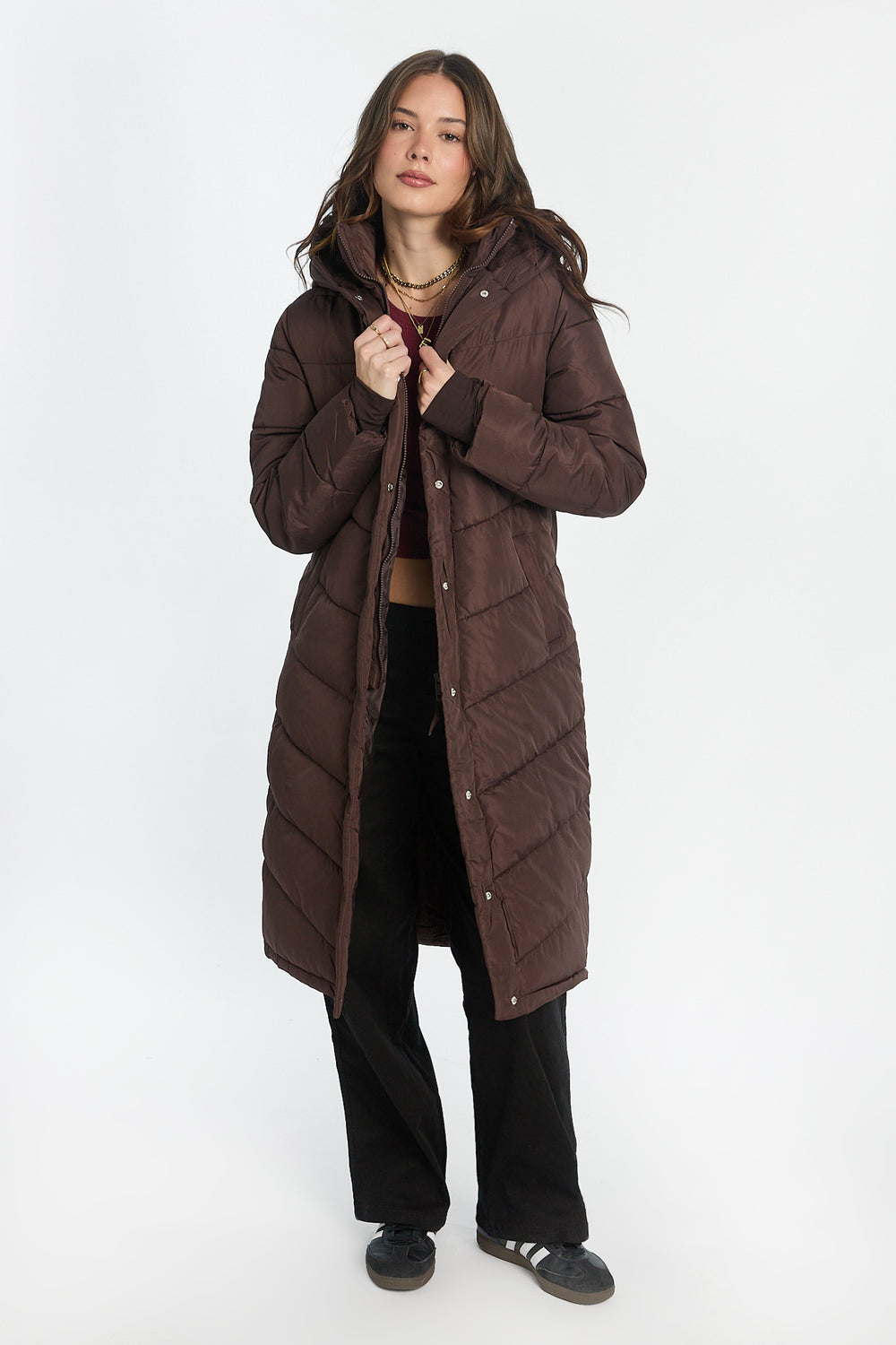 Manteau matelassé long à capuche Manteau matelassé long à capuche