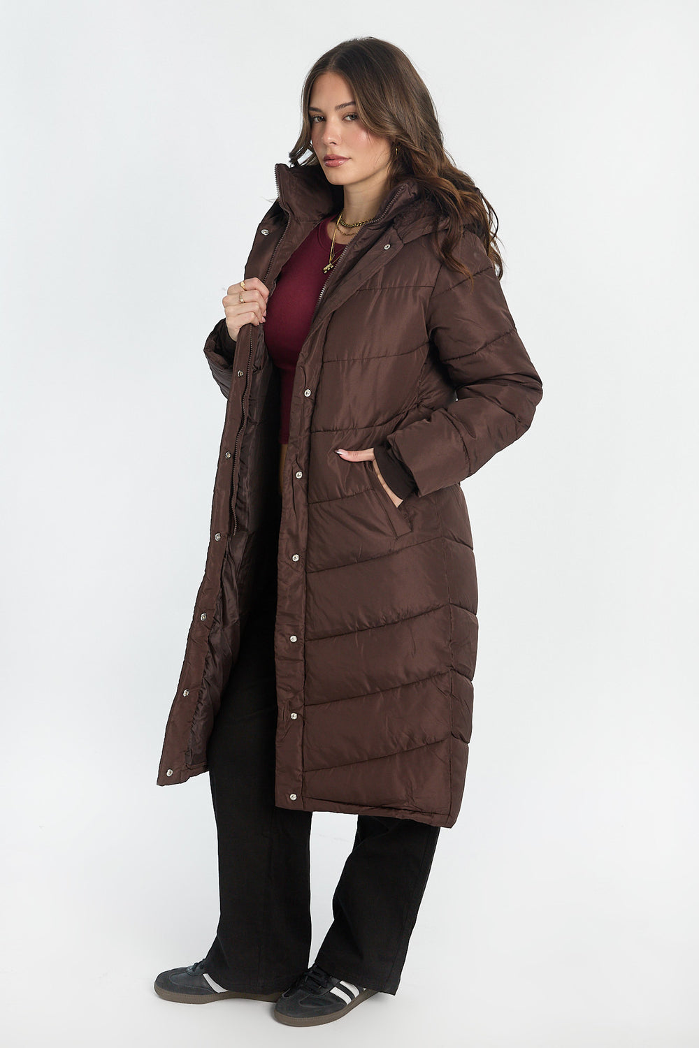Manteau matelassé long à capuche Manteau matelassé long à capuche