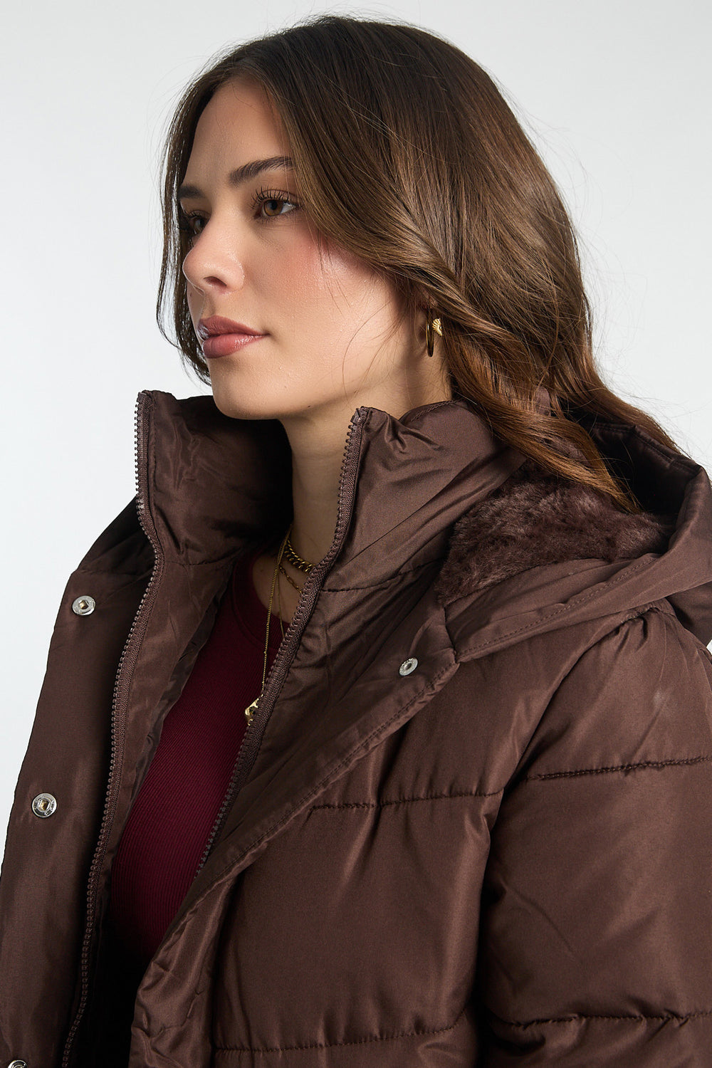 Manteau matelassé long à capuche Manteau matelassé long à capuche