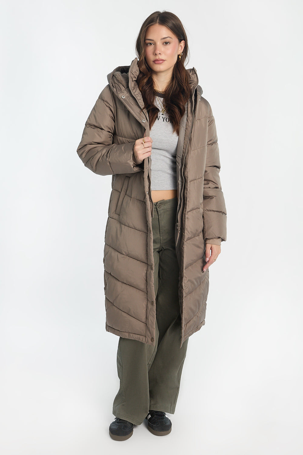 Manteau matelassé long à capuche Manteau matelassé long à capuche