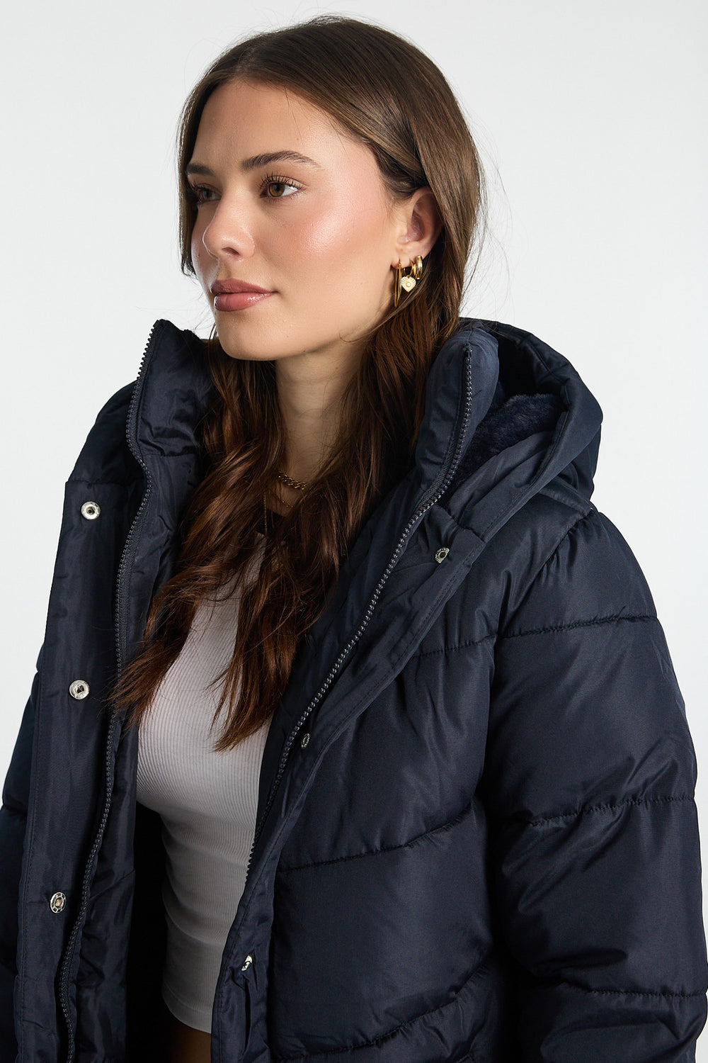 Manteau matelassé long à capuche Manteau matelassé long à capuche