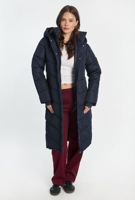 Manteau matelassé long à capuche