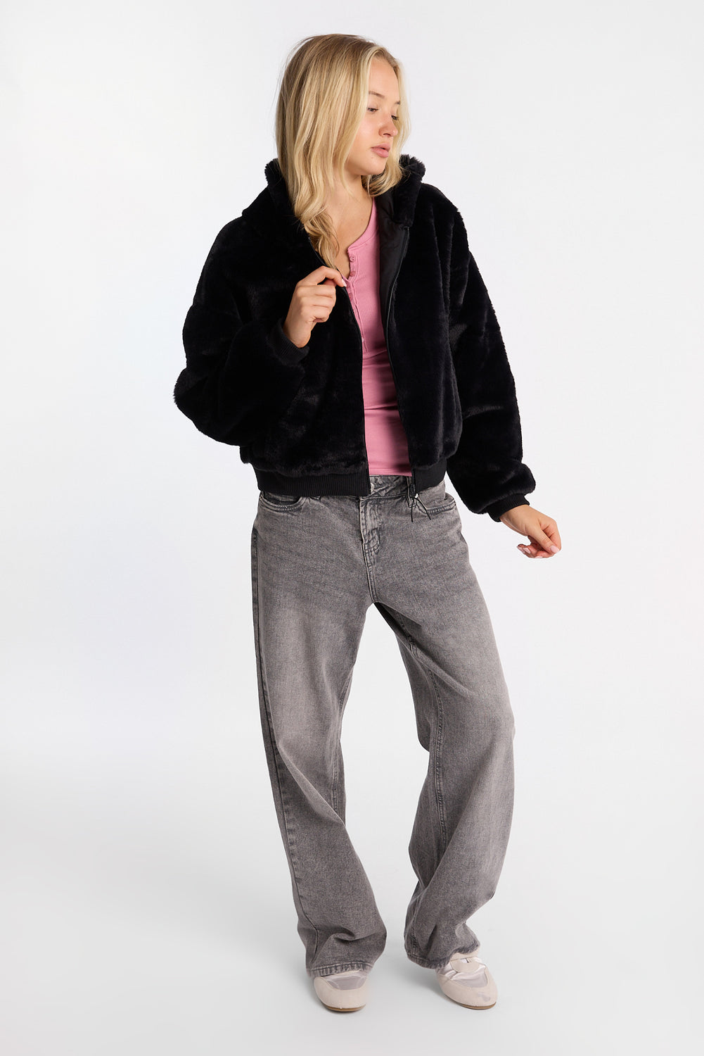Faux-Fur Zip-Up Hooded Jacket Faux-Fur Zip-Up Hooded Jacket