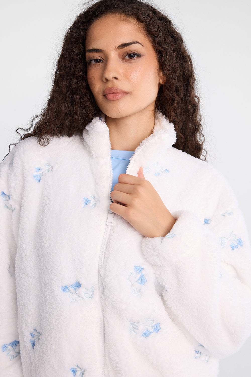 Embroidered Sherpa Zip-Up Jacket Embroidered Sherpa Zip-Up Jacket