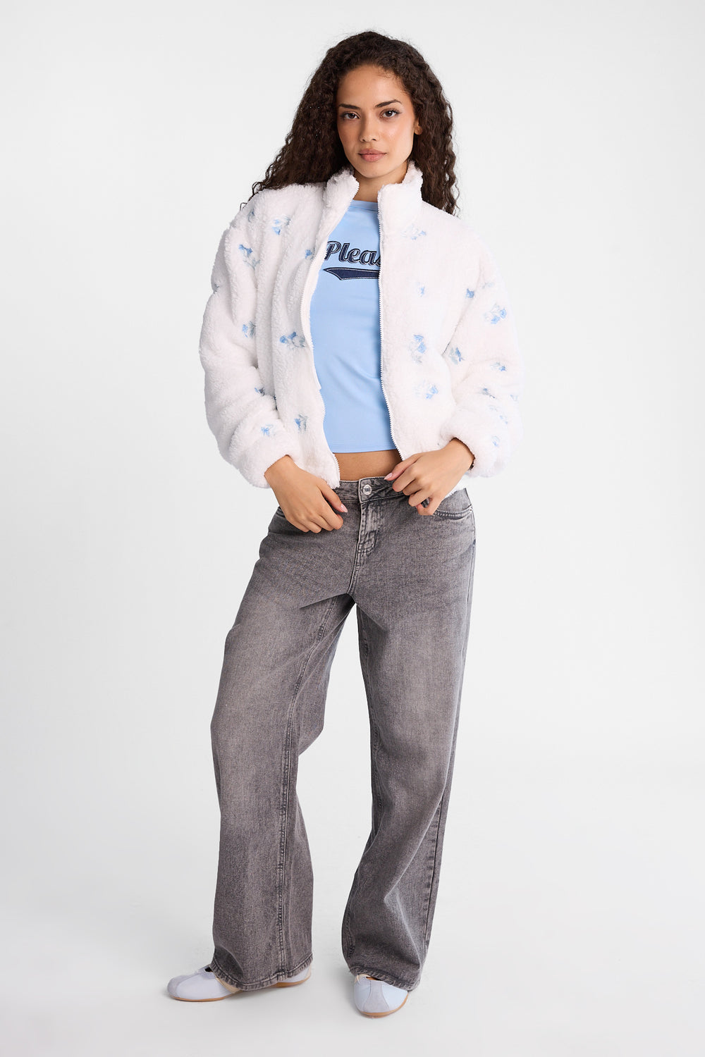 Embroidered Sherpa Zip-Up Jacket Embroidered Sherpa Zip-Up Jacket
