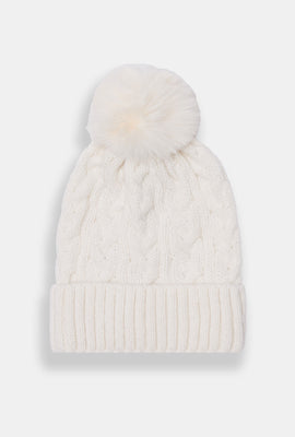Tuque à pompon en tricot torsadé