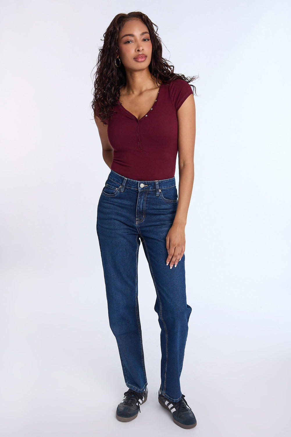Super Soft Ribbed Short Sleeve Henley Bodysuit Super Soft Ribbed Short Sleeve Henley Bodysuit