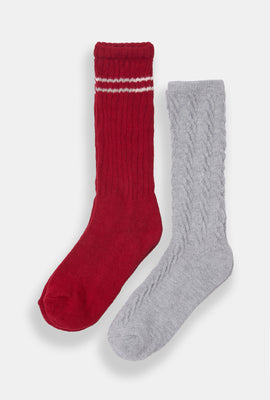 Ribbed Cable Knit Socks 2-Pack