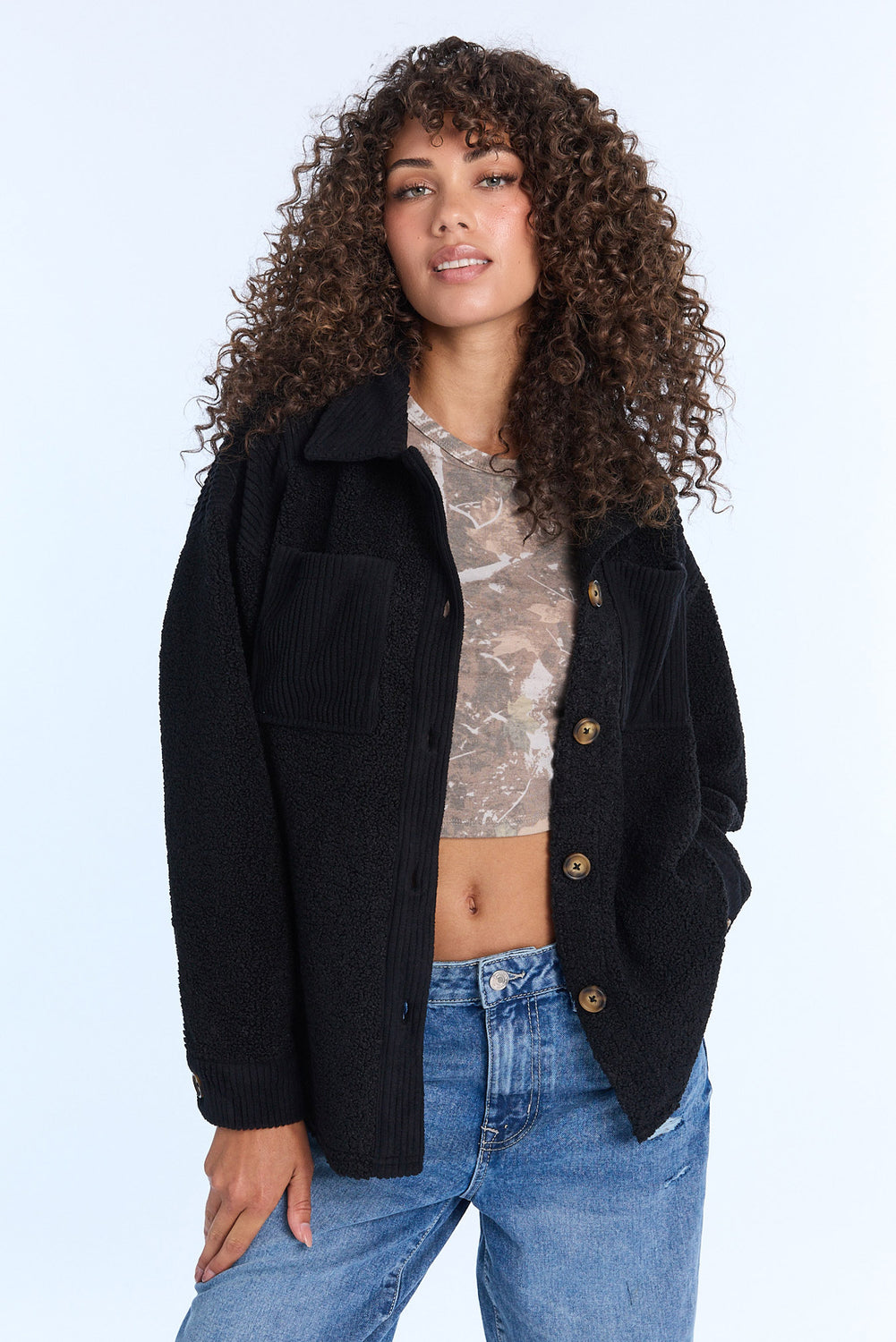Veste-chemise boutonnée en sherpa Veste-chemise boutonnée en sherpa
