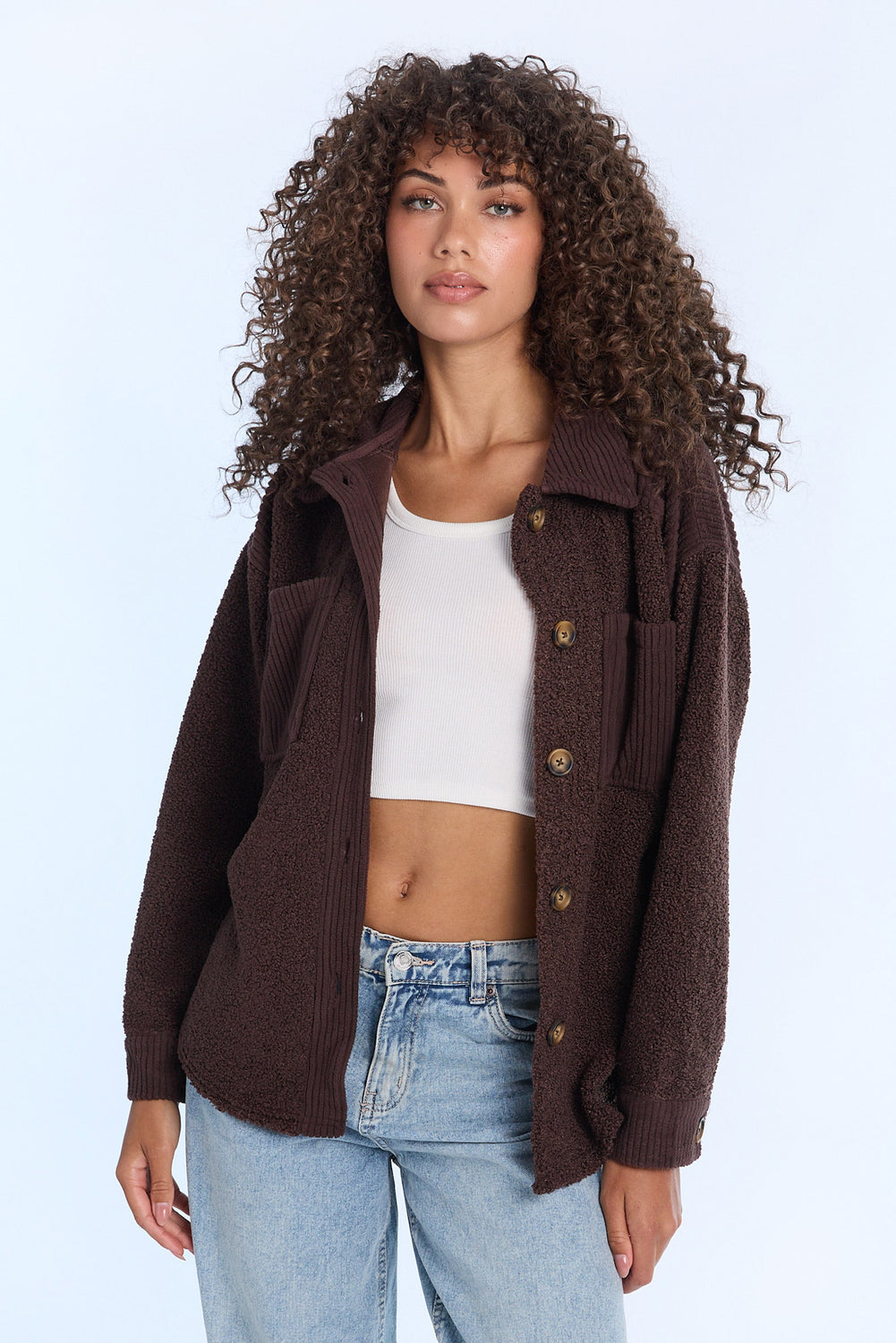 Veste-chemise boutonnée en sherpa Veste-chemise boutonnée en sherpa