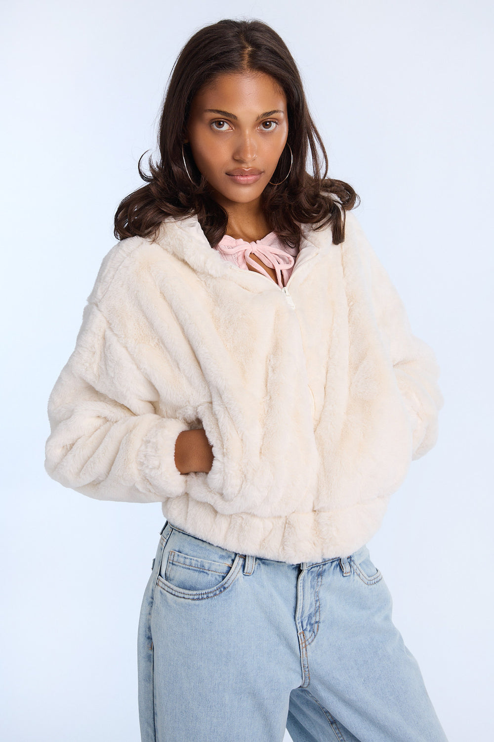 Faux Fur Zip-Up Hoodie Faux Fur Zip-Up Hoodie