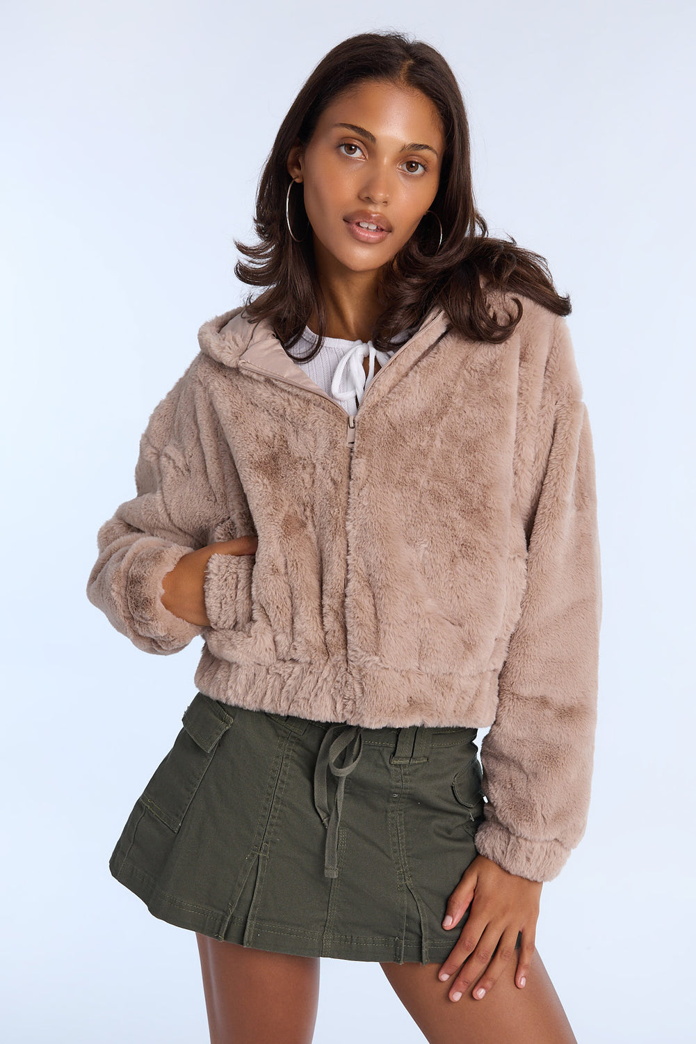 Faux Fur Zip-Up Hoodie Faux Fur Zip-Up Hoodie
