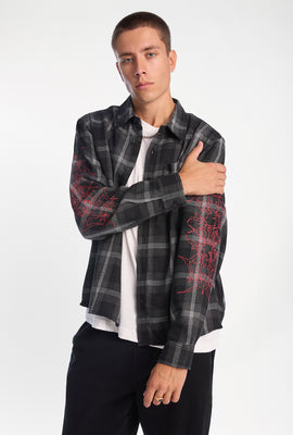 Graphic Plaid Button-Up Boxy Shirt