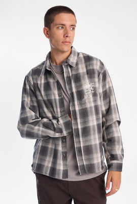 Graphic Plaid Button-Up Boxy Shirt