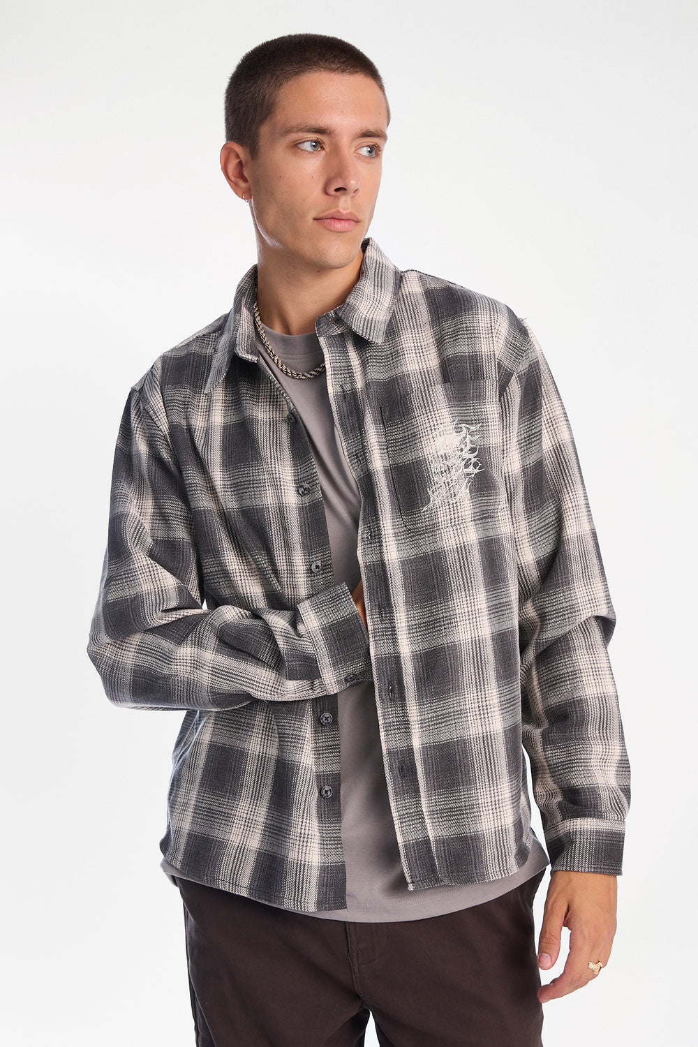 Graphic Plaid Button-Up Boxy Shirt Graphic Plaid Button-Up Boxy Shirt