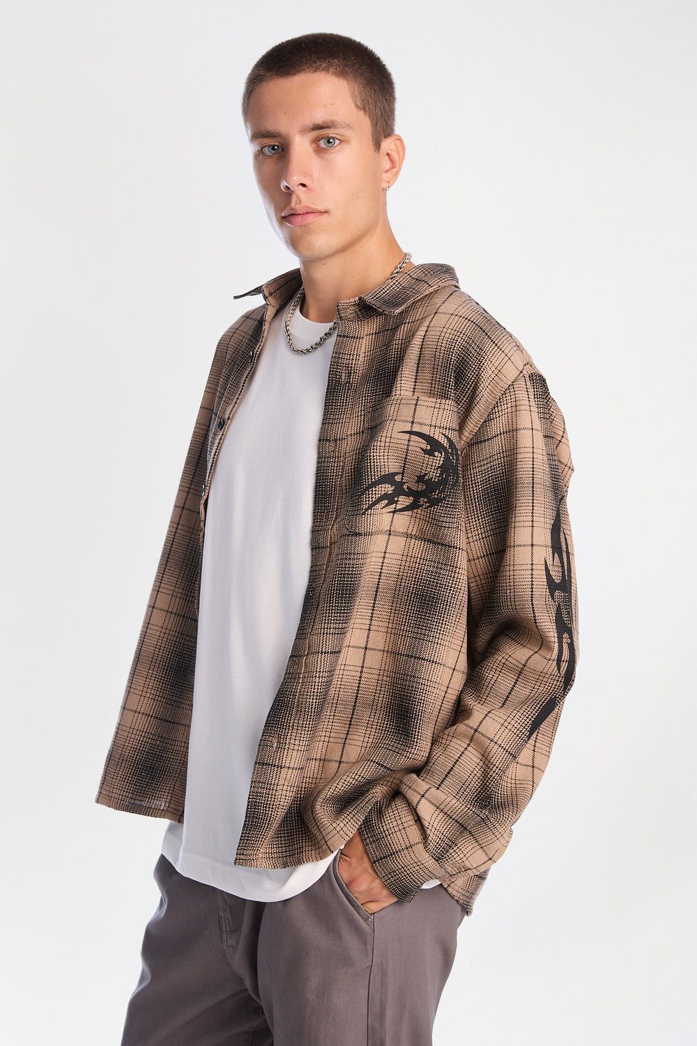 Graphic Plaid Button-Up Boxy Shirt Graphic Plaid Button-Up Boxy Shirt