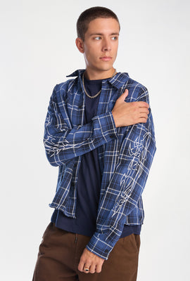 Graphic Plaid Button-Up Boxy Shirt