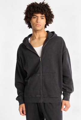 North Western Washed Zip-Up Boxy Hoodie