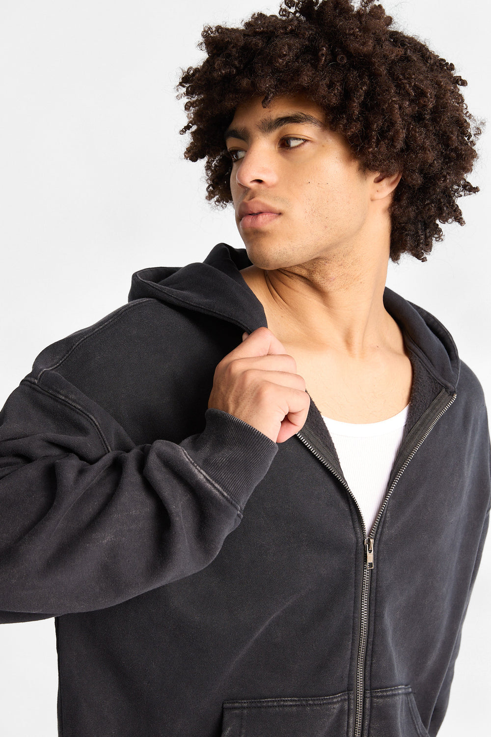North Western Washed Zip-Up Boxy Hoodie North Western Washed Zip-Up Boxy Hoodie