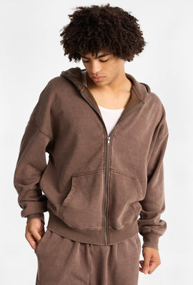 North Western Washed Zip-Up Boxy Hoodie