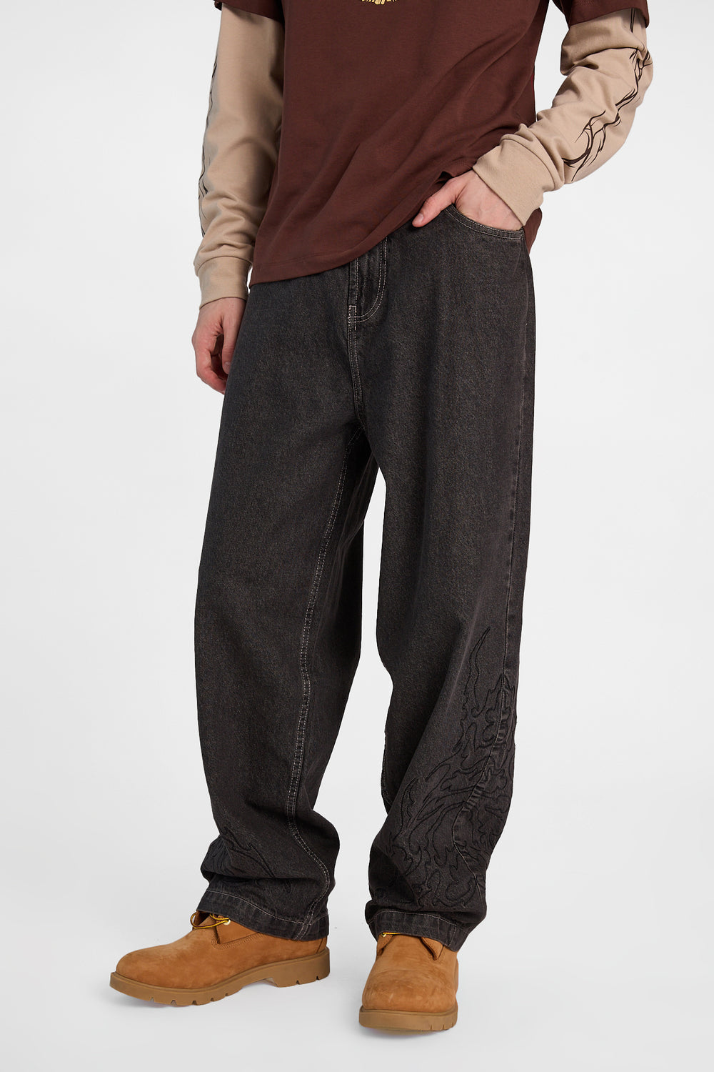 Flames Embroidered Skater Jeans Flames Embroidered Skater Jeans