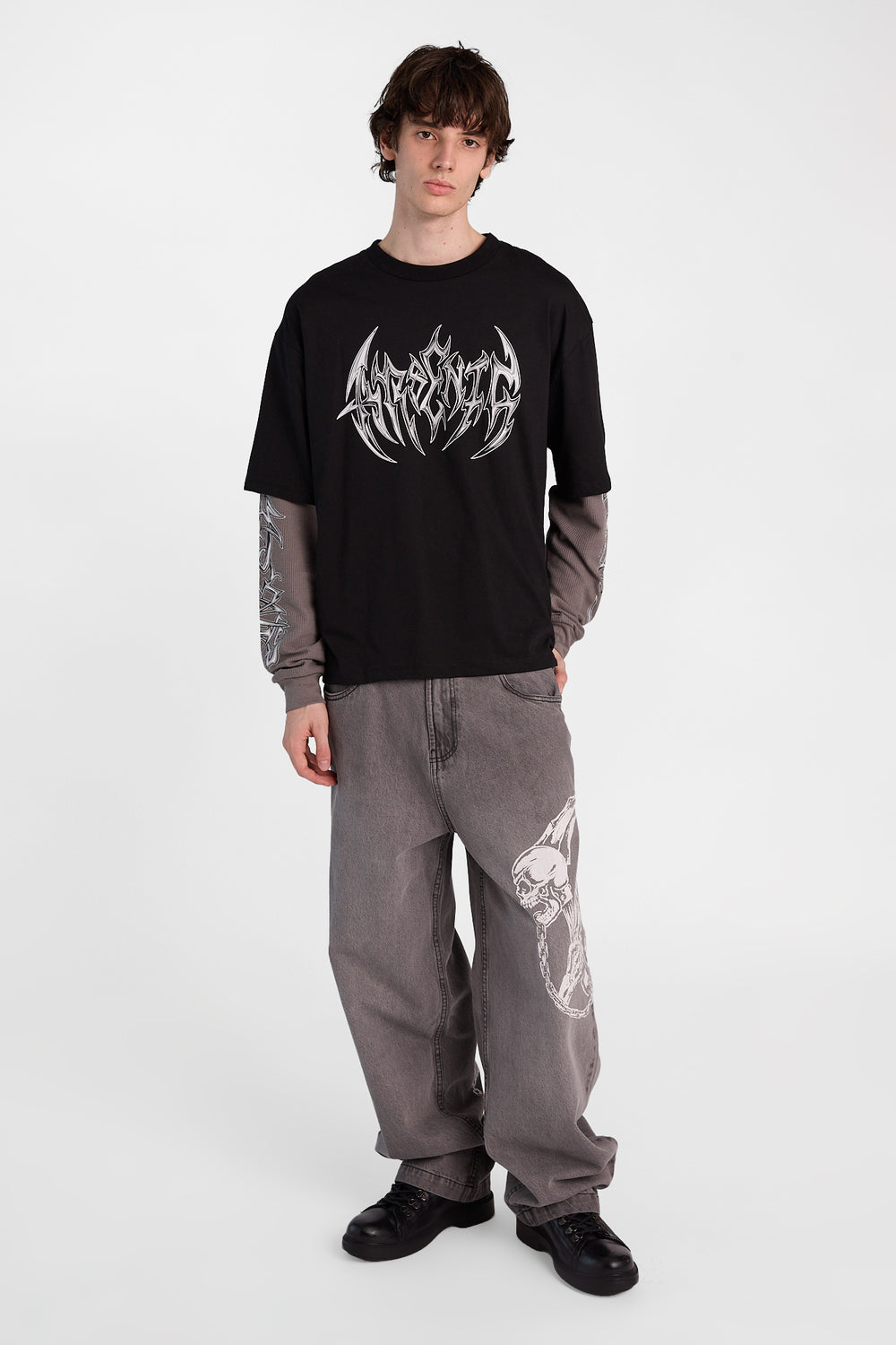 Grim Reaper Printed Skater Jeans Grim Reaper Printed Skater Jeans