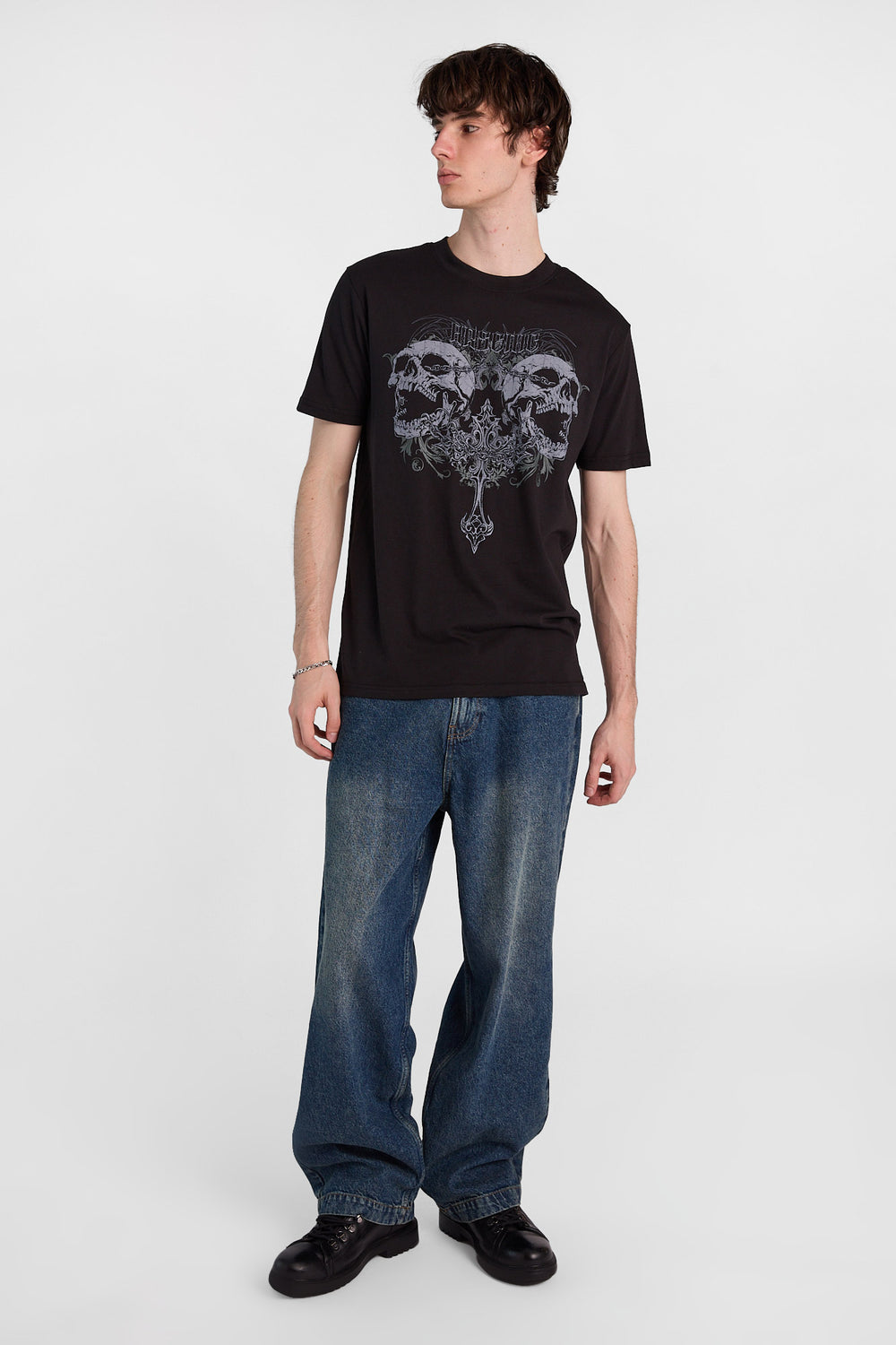 Skeleton & Flames Embroidered Skater Jeans Skeleton & Flames Embroidered Skater Jeans