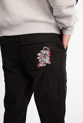 Pantalon cargo ample en sergé brodé
