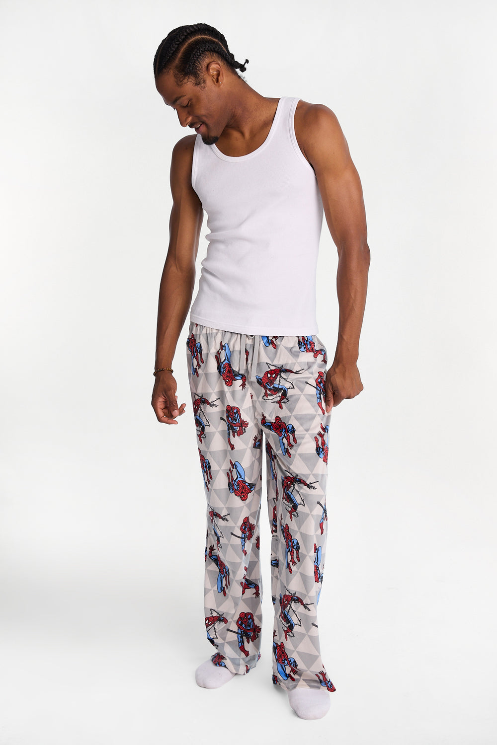 Pantalon pyjama en molleton soyeux imprimé toile Spider-Man Pantalon pyjama en molleton soyeux imprimé toile Spider-Man