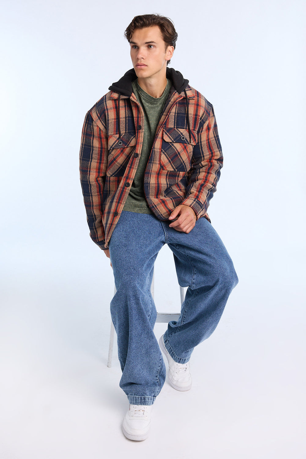 Mens Lined Hooded Flannel Shacket Mens Lined Hooded Flannel Shacket