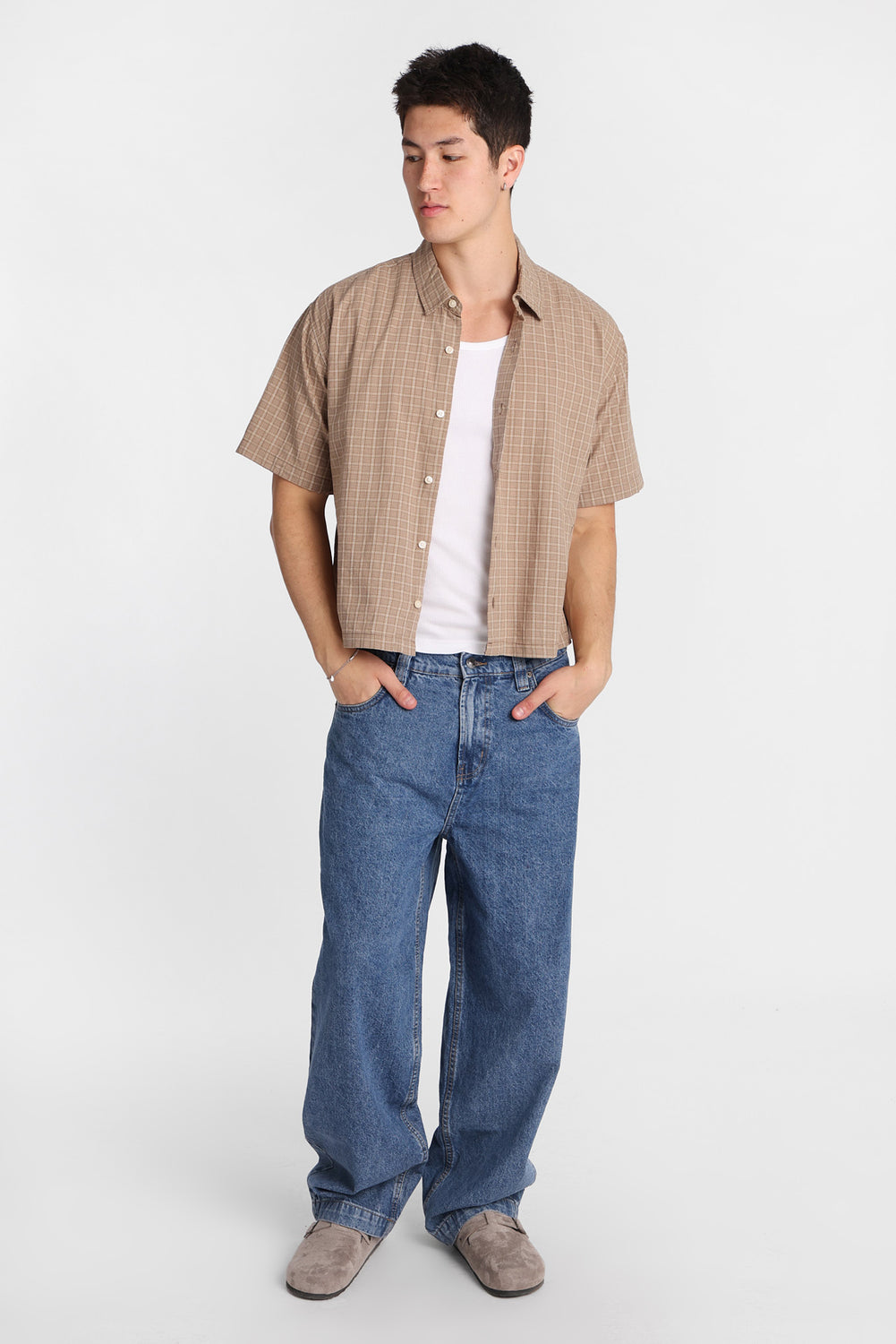 Chemise boutonnée courte à carreaux Chemise boutonnée courte à carreaux